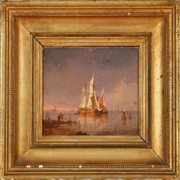 Coastal Scene With Sailing Ships At Sunset - view 1