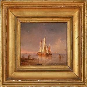 Coastal Scene With Sailing Ships At Sunset by C. F. Sorensen