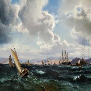 Numerous Sailing Ships In Stormy by C. F. Sorensen
