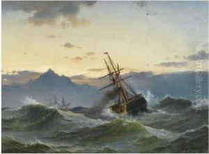 A Paddle Steamer In Heavy Seas