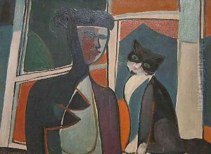 Girl with Cat at the Window by Jerzy Faczynski