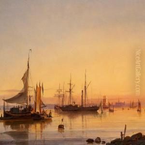 Seascape With Ships Onthe Sound In Front Of Kronborg