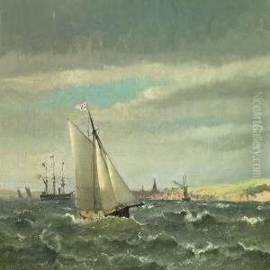 Scene From The 1868 Regatta In 
The Arhus Bay With "kalifen"portrayed In The Centre And One Of The 
Danish Navy's Three Frigatesin Full Dressing