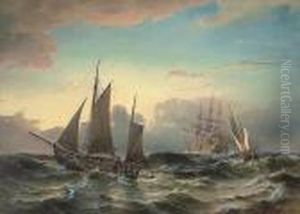 The Swedish Screw Battleship 
Stockholm
 In Heavy Seas,with Small Craft Nearby