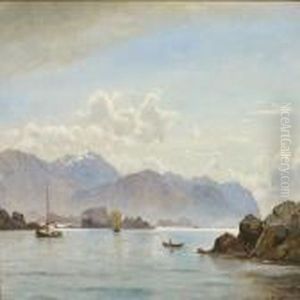 Ships At Calm Waterswith Mountains In The Background