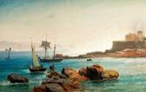 Seascape, View From Guernsey. Signed C. F. Sorensen. Sondag 3. September 1854 Guernsey