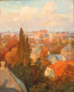 A Sunlit Landscape With A Town Beyond