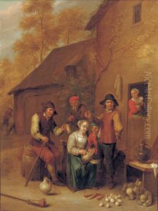 A Woman Plucking A Duck With Peasants Drinking And Smoking A Woman Plucking A Duck With Peasants Drinking And Smoking