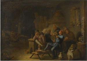 A Barn Interior With A Group Of Peasants by Hendrick Maertensz. Sorch (see Sorgh)