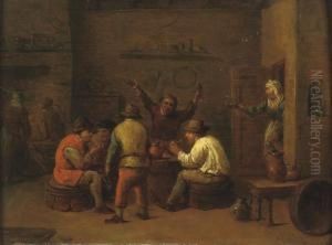 Boors Drinking And Smoking In A Tavern by Hendrick Maertensz. Sorch (see Sorgh)