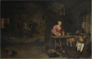 An Interior With A Peasant Woman Gutting Fish