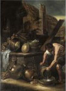 A Farmyard Still Life With A Man Washing Pots A Farmyard Still Life With A Man Washing Pots