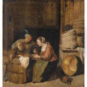 An Interior Scene With Two Peasants Eating Herrings And Drinking by Hendrick Maertensz. Sorch (see Sorgh)