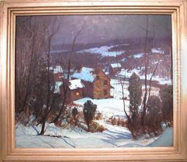 Nocturnal Winter Landscape With Stone Farmhouse - view 1