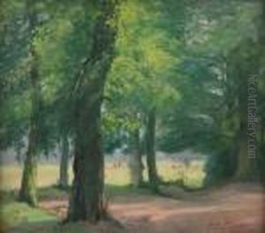 Landscape With Trees And Cows In The Meadow by Octaaf Soudan