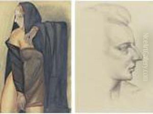 Model In Pink Dress, Woman
Wearing A Mask And Portrait Of Maestro Leopold Stokowski: Three Works On
Paper by Serge Iurevich Soudeikine