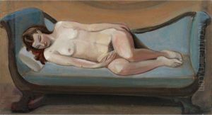 Nude On A Blue Sofa by Sergei Yurievich Soudeikine