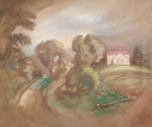 White Farmhouse On Top Of The Hill by Sergei Yurievich Soudeikine