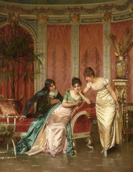 Elegantly Dressed Figures In A French Empire Parlorsetting - view 1