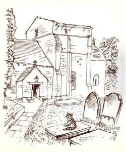 Church, Cemetery and a Cat by Jerzy Faczynski
