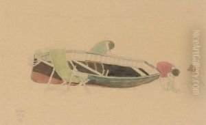Playing On The Beach; And Figures And A Deckchair By A Beached Rowing Boat
