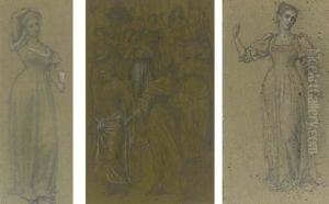 Studies For The Painted Panels Of An Oak Writing Desk by Joseph Edward Southall