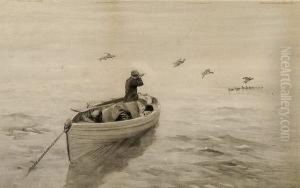 Black Duck Shooting On The Wash Off Hunstanton by Frank Southgate