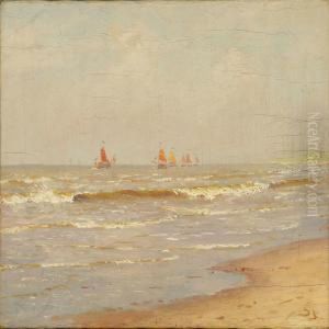 Sailing Ships Off Shore On A Summer Day by Carl Martin Soya-Jensen