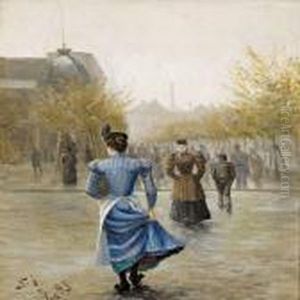 Town Scenerywith Strowling Woman by Carl Martin Soya-Jensen