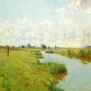 Landscape With A Stream And Ships, Summer Landscape With A Stream And Ships, Summer