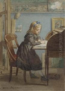 A Young Girl At Her Writing Desk by Paul Constant Soyer