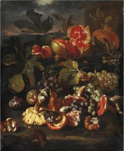 Natura Morta Di Frutta Con Melagrane, Uva, Funghi E Fichi