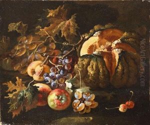 Una Zucca, Uve Bianche E Nere, Pesche Ed Altri Frutti En Plein Air