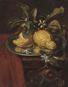 Lemons And Blossom On A Partly-draped Table by Giovanni Paolo Castelli Spadino