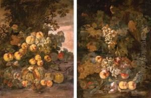 A Melon, Peaches, Plums, Quinces And Grapes By A Tree A Melon, Peaches, Plums, Quinces And Grapes By A Tree