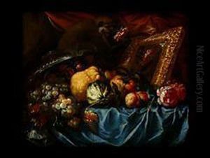 Fruchtestilleben Mit Spiegel Und Einer Meerkatze by Giovanni Paolo Castelli Spadino