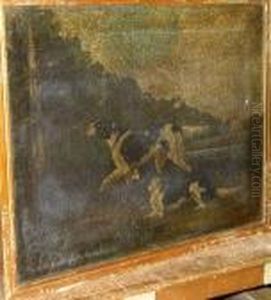 Two Black And White Pointers Before A Country House by Charles Bilger Spalding