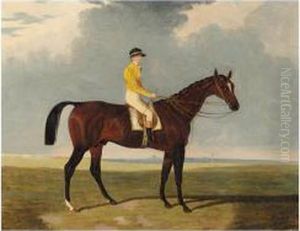 A Bay Racehorse With Jockey Up, A Racecourse Beyond by Charles Bilger Spalding