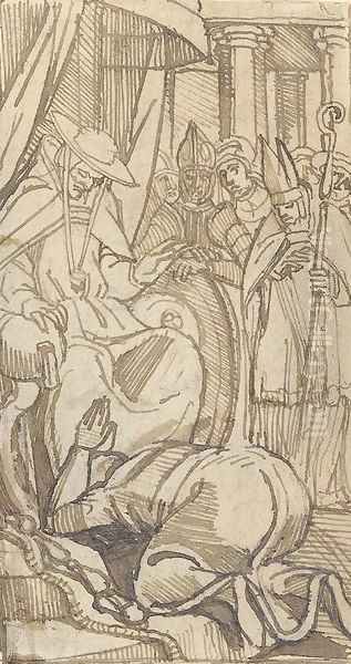 Cardinal Pandulph granting King John absolution - view 1