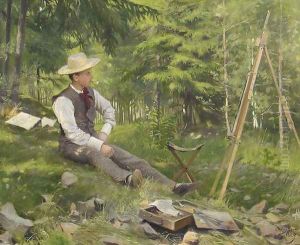 The Artist Painting En Plein Air by Paul-Gustave Fischer