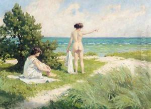 Bathers Resting on Sand Dunes (Solbadende i klitterne) by Paul-Gustave Fischer