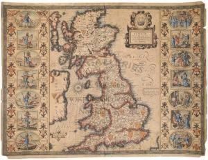 Speeds Map Of Early Britain, 
With The Notable Feature Of Depictions Of 14 Kings From The 6th And 7th 
Centuries On The Sides. English Text On Verso. by John Speede