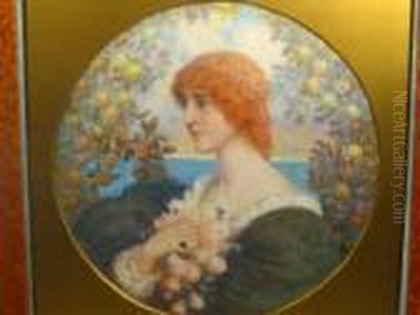 Spence. A Framed Watercolour And
Body Colouredportrait Of A Red Haired Woman, Signed And Dated 1913,
Diameter -41cm - view 1