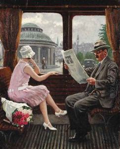 In the train compartment by Paul-Gustave Fischer