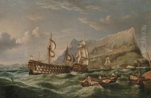 H.m.s. 'victory' Being Towed 
Into Gibralter On Her Way Home After The Battle Of Trafalgar