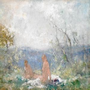 Mountainscenery With Two Girls Sunbathing by Frank Spenlove Spenlove