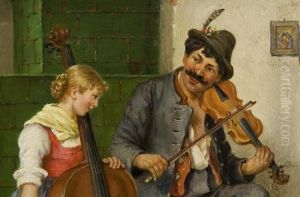 Bayrische Interieur-genreszene-hausmusik by Johann Sperl