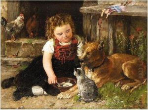 Little Girl Feeding The Animals by Johann Sperl