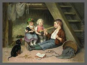 Kinder Mit Dackel Auf Dem Dachboden by Sophie Sperlich