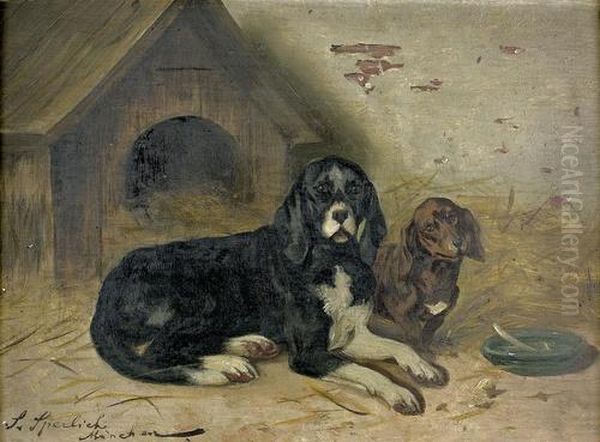 Zwei Hunde Vor Ihrer Hutte. - view 1